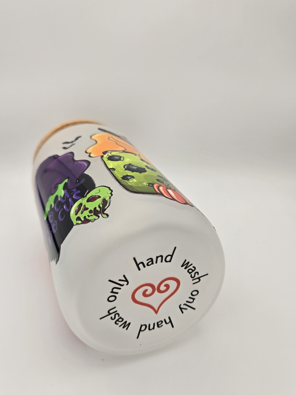 Frosted Halloween Glass Tumbler with Bamboo Lid and Straw - Red & Green Accents - Picture 5 of 5